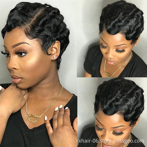 Hot Sale Natural Black Short Curly Brazilian Cuticle Aligned Raw Virgin Hair Pixie Cut Lace Front Closure Wig